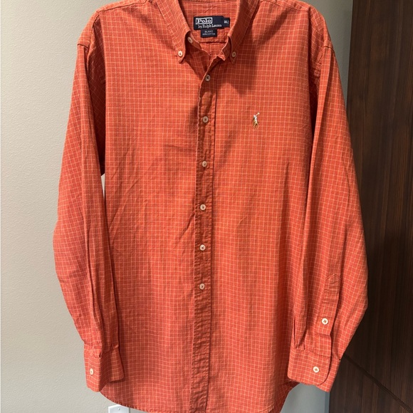 Polo Ralph Lauren Blake 100% Cotton Shirt Mens Size 16.5 Terracotta Plaid Button - Picture 1 of 4
